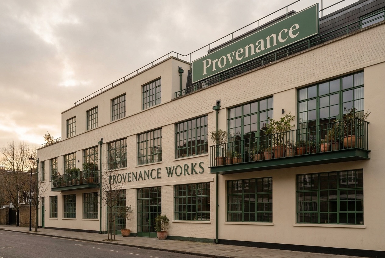 A 1930s former factory building converted into apartments, Crittall windows and new balconies.